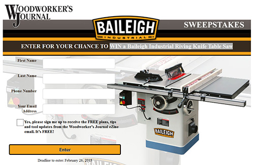 Win A Baileigh Industrial Riving Knife Table Saw