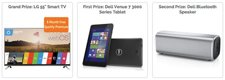 Win a LG 55″ Smart TV, Dell Venue 7 3000 Series tablet, or Dell Bluetooth Speaker