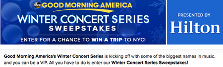 Win Trip for 2 to NYC for “Good Morning America” Winter Concert VIP