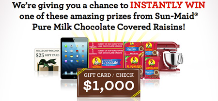 Win $1,000, an iPad mini, Sun-Maid Pure Milk Chocolate Raisins