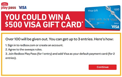 Redbox: Win a $500 Visa Gift Card