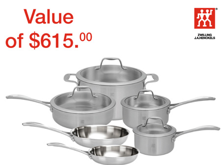 Win a Zwilling Spirit Tri-ply 10-pc Stainless Steel Cookware Set worth $615