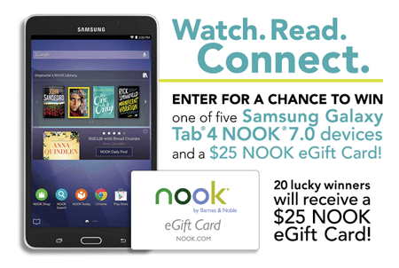 Win 1 of 5 Samsung Galaxy Tab 4 NOOK 7.0 devices and $25 NOOK eGift Cards