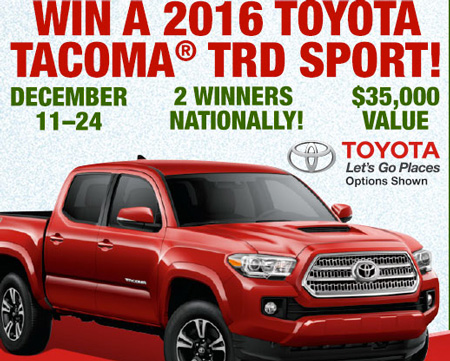 Win a 2016 Toyota Tacoma TRD Sport