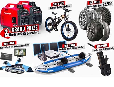 Win a Honda Generator, Bridgestone Tires, Kayak & More