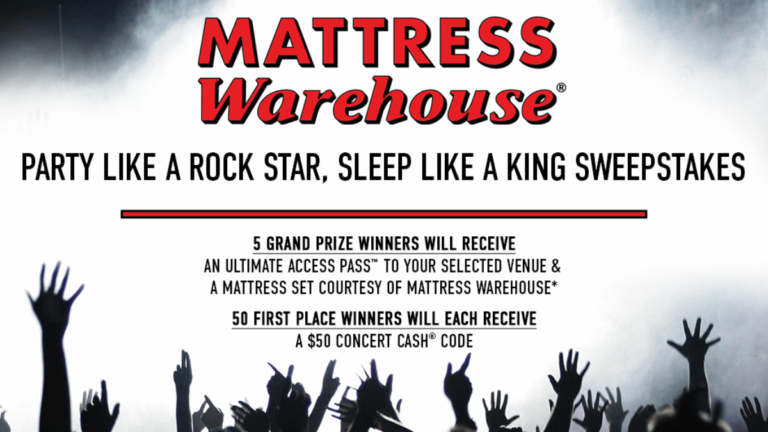 Win Concert Passes and a Mattress in the Mattress Warehouse Party Like A Rock Star, Sleep Like A King Sweepstakes